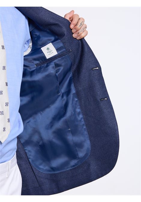 SINGLE-BREASTED LINEN BLEND SOLID COLOR TAILORED JACKET - BLUE